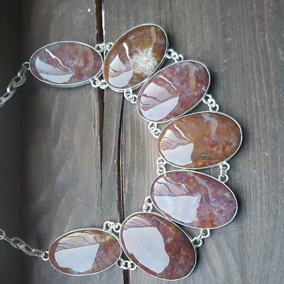 New Oversized Seam Agate 925 Silver Statement Necklace. - Picture 8 of 13